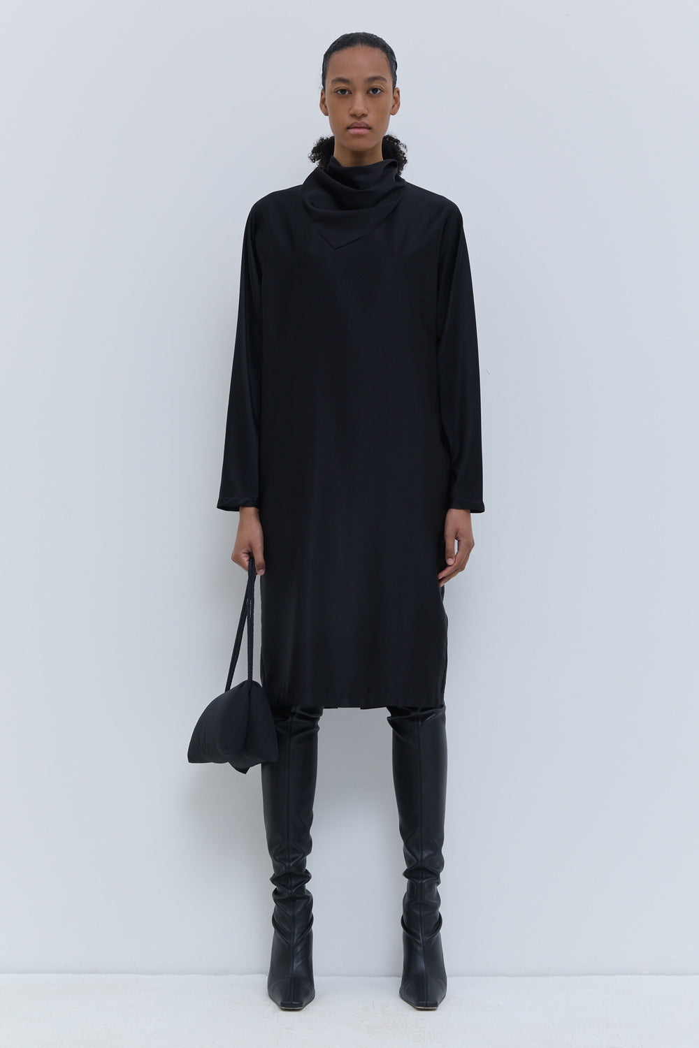 Christian Wijnants Deira black dress with long sleeves and detachable triangle scarf