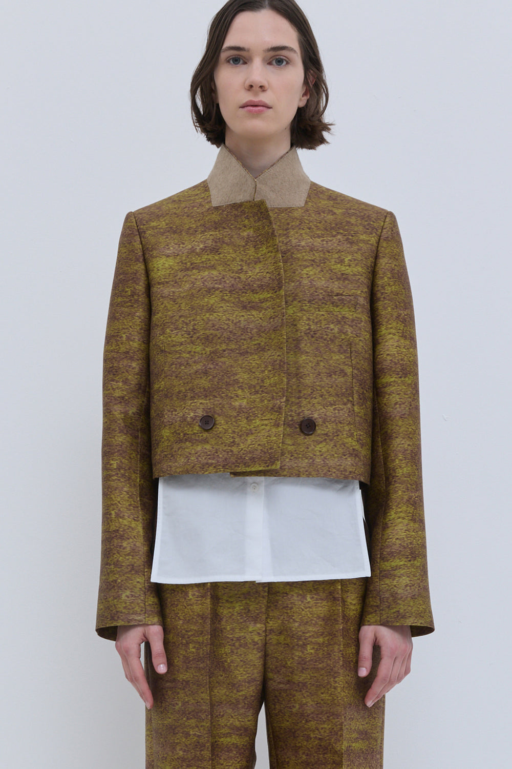 Christian Wijnants Javas gold Storm print cropped jacket with standing collar