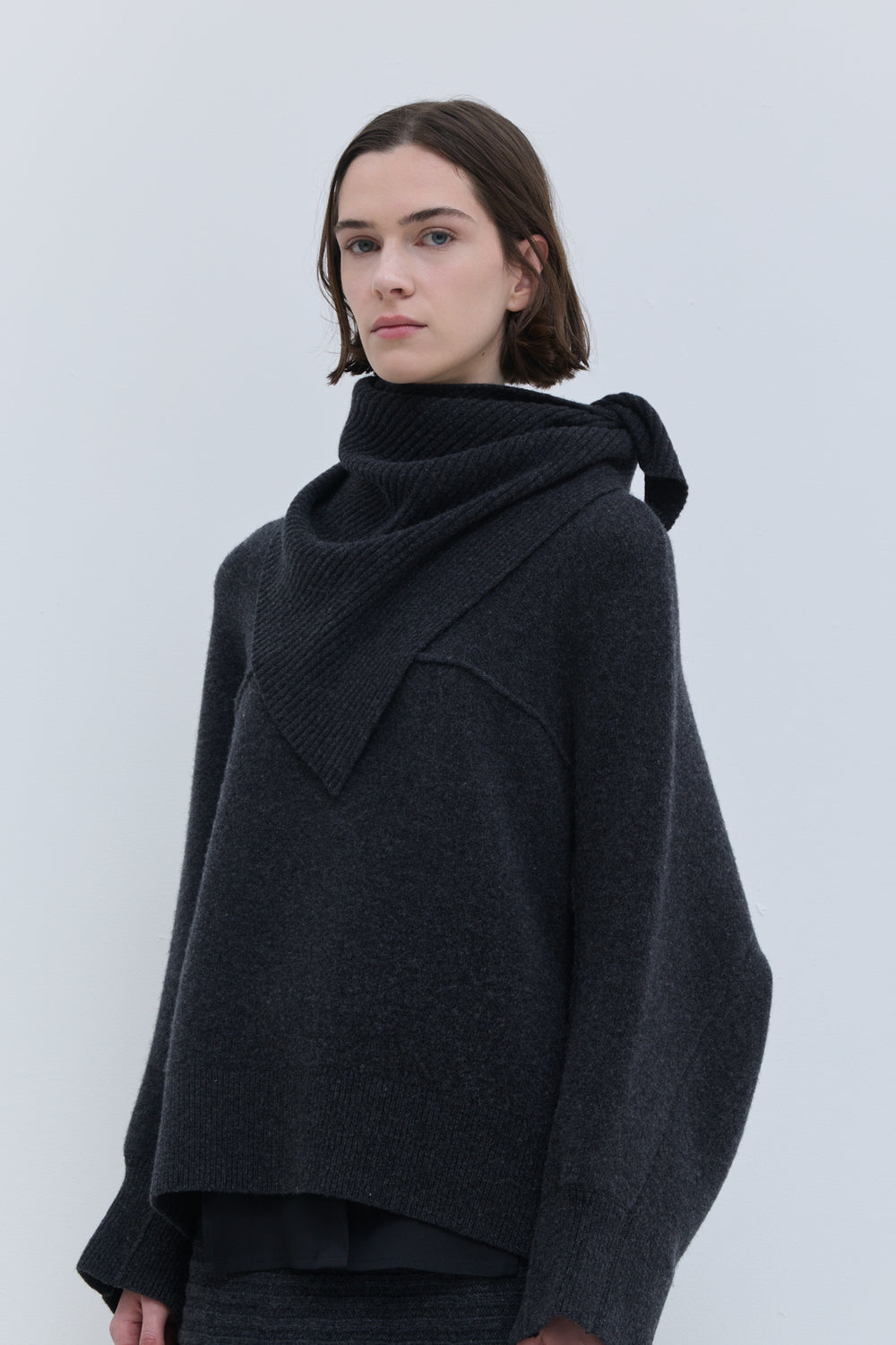 Charcoal triangle scarf with soft ribbed texture