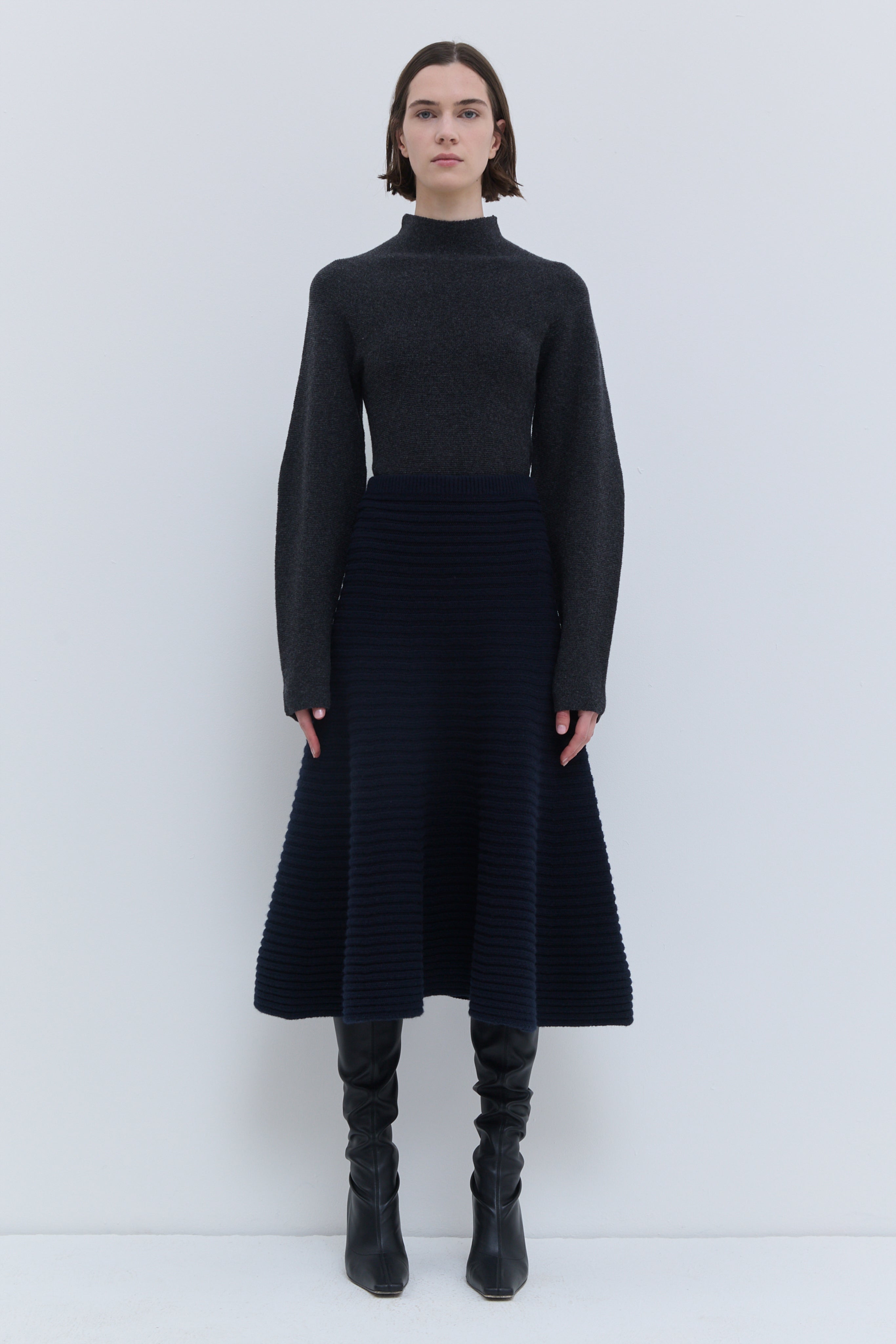 Christian Wijnants Kissira 3D ribbed knit skirt in dark marine