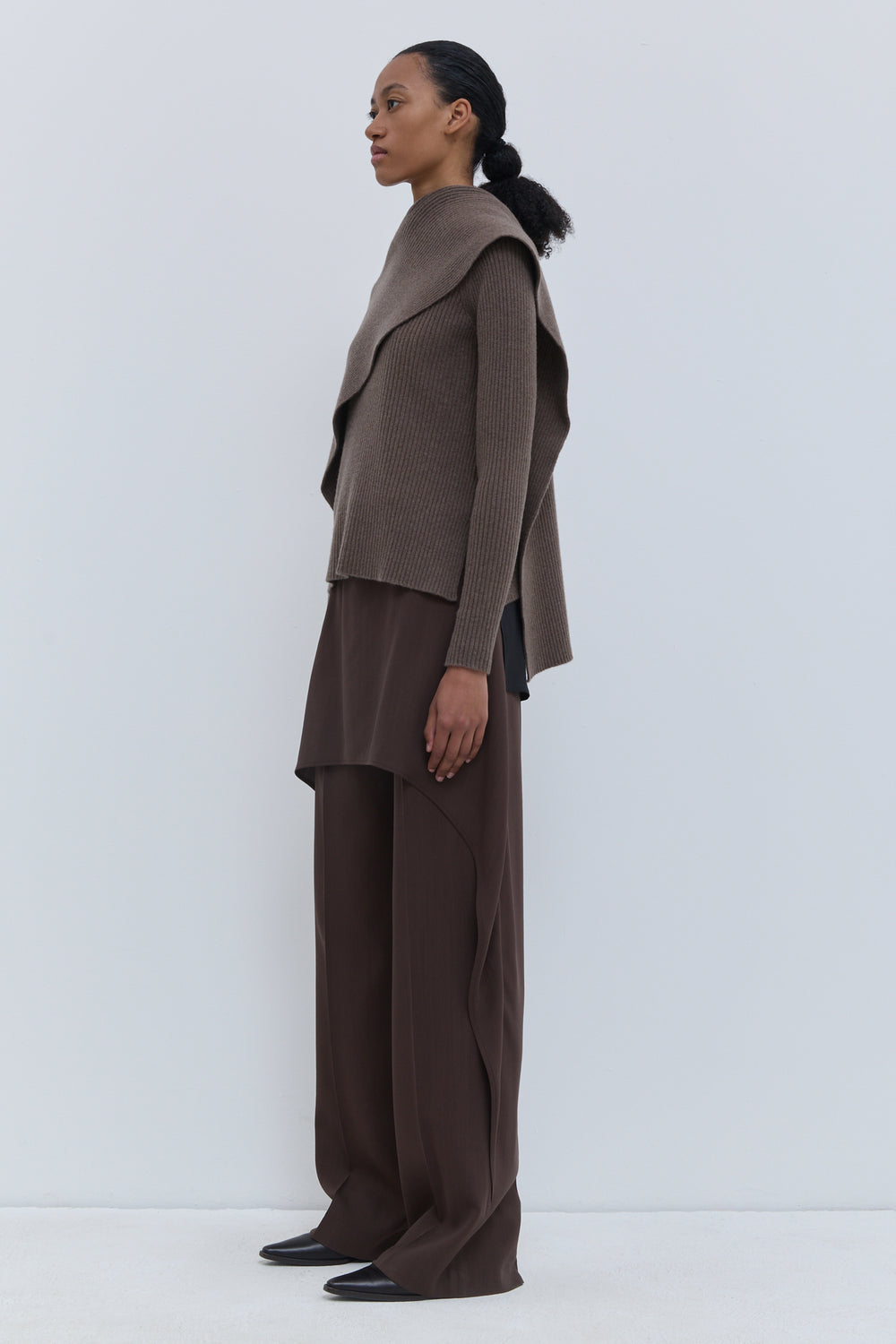 Kovira sweater with layered ribbed scarf detail
