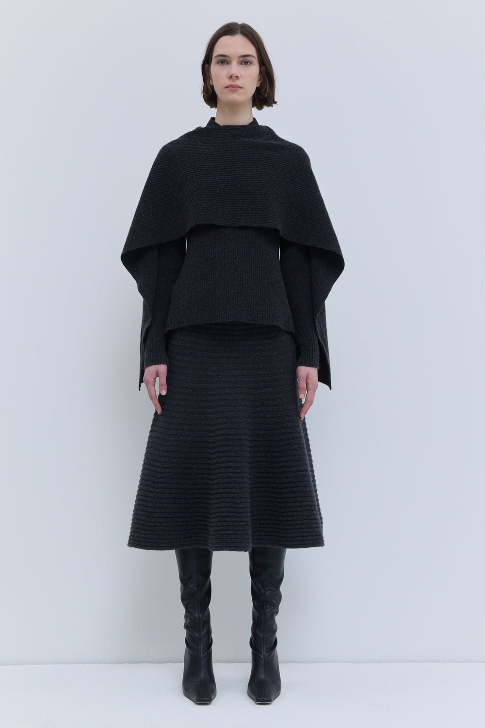 Kovira sweater with layered ribbed scarf detail