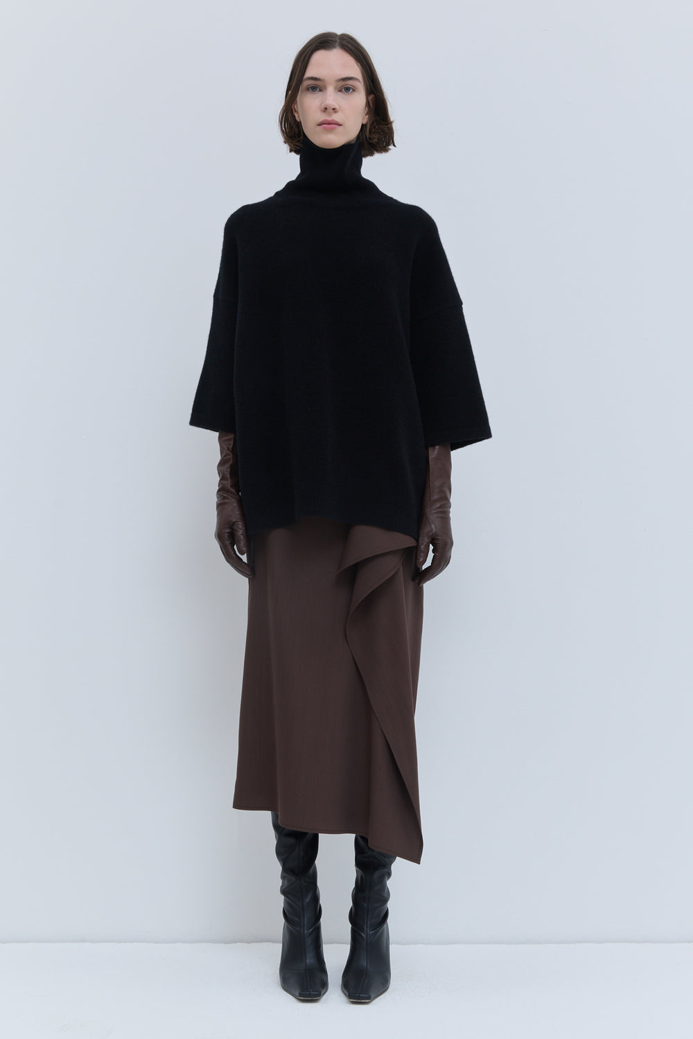 Koyo black turtleneck sweater with wide short sleeves