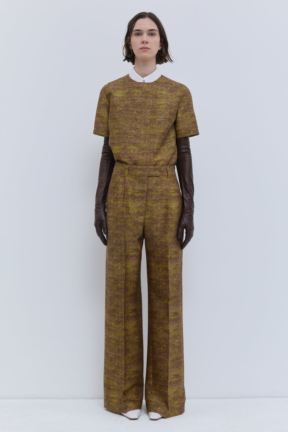 Christian Wijnants Gold Storm wool straight-leg trousers with tailored front crease, front view