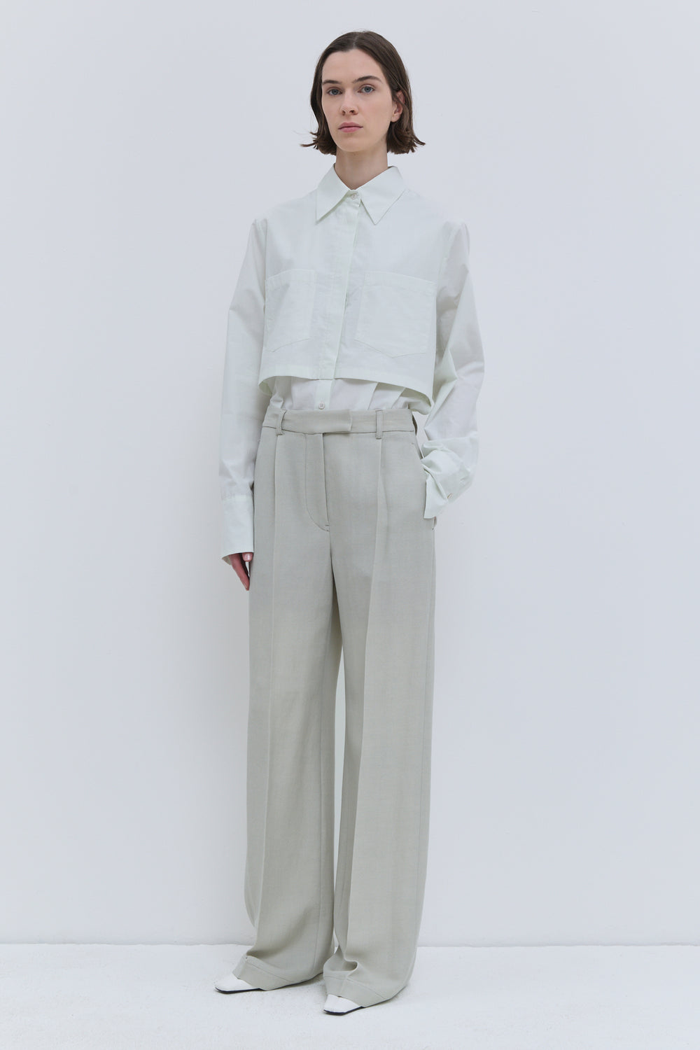 Pibar cement virgin wool straight-leg trousers