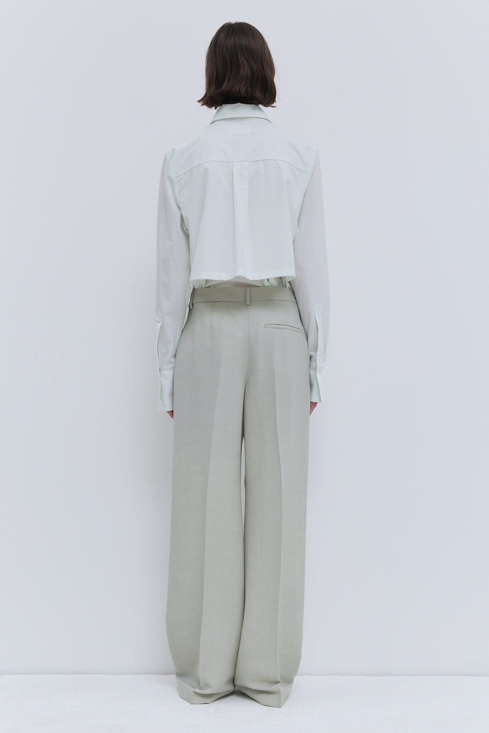 Cement straight-leg wool trousers styled with matching Javas jacket