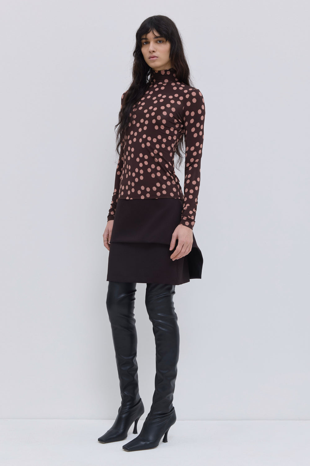 Wine Penny long-sleeve top with all-over dot pattern