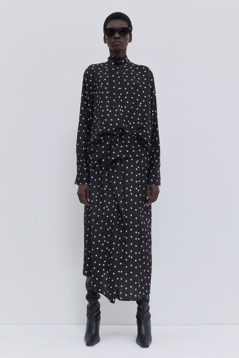 Tuvra batwing sleeve satin top in Black Lady Bug print